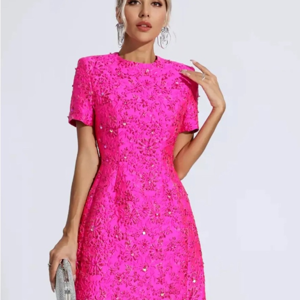 Catchall- Astrid Pink Jacquard Floral Mini Dress